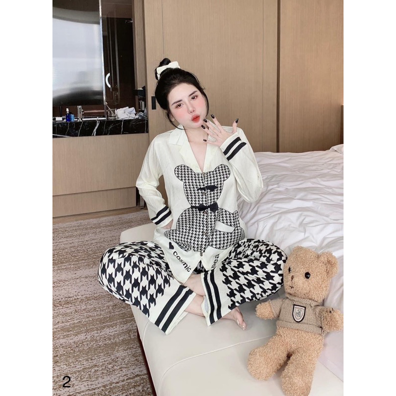 Set lụa xước thiết kế tay dài quần dài siêu xinh