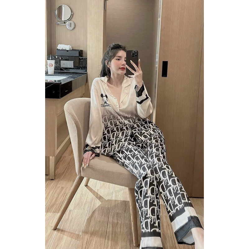 Set lụa xước thiết kế tay dài quần dài siêu xinh