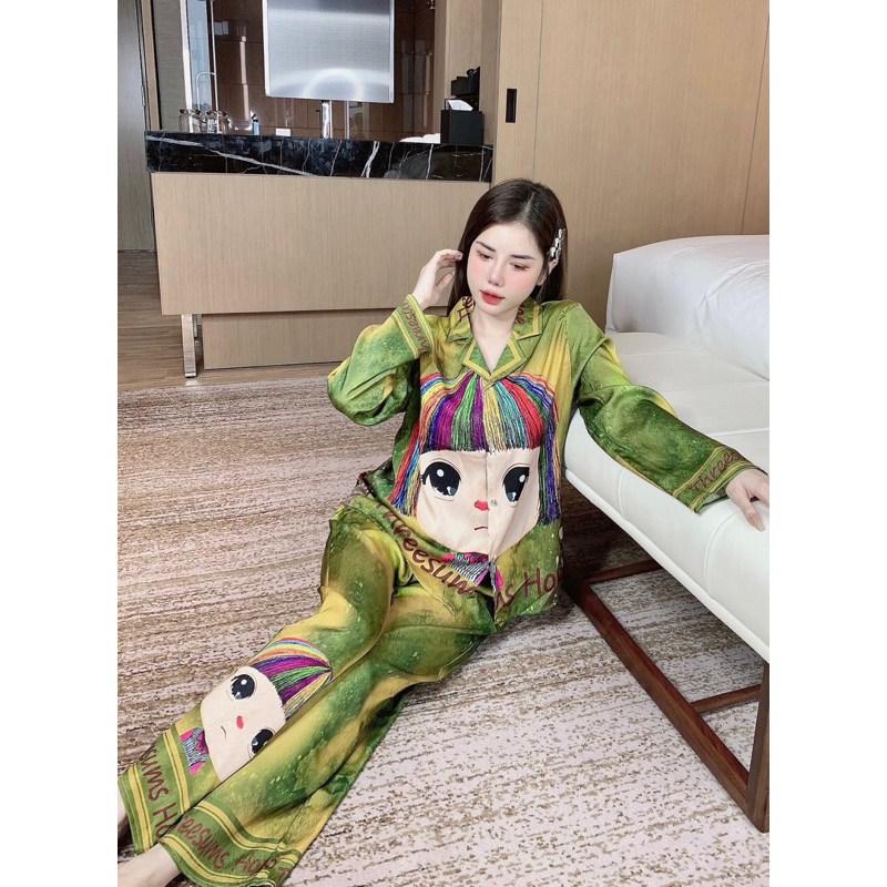 Set lụa xước thiết kế tay dài quần dài siêu xinh