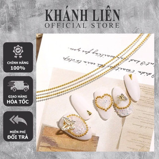 Phụ kiện dây bi xích kim loại trang trí móng, dây bi nail-bi dẹt kim loại gắn móng nail màu vàng- bạc