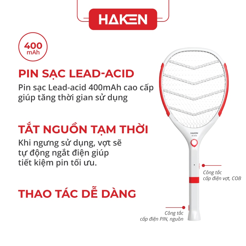 Vợt bắt muỗi HAKEN - Pin sạc Lead-acid 400mah Model HK-VM10