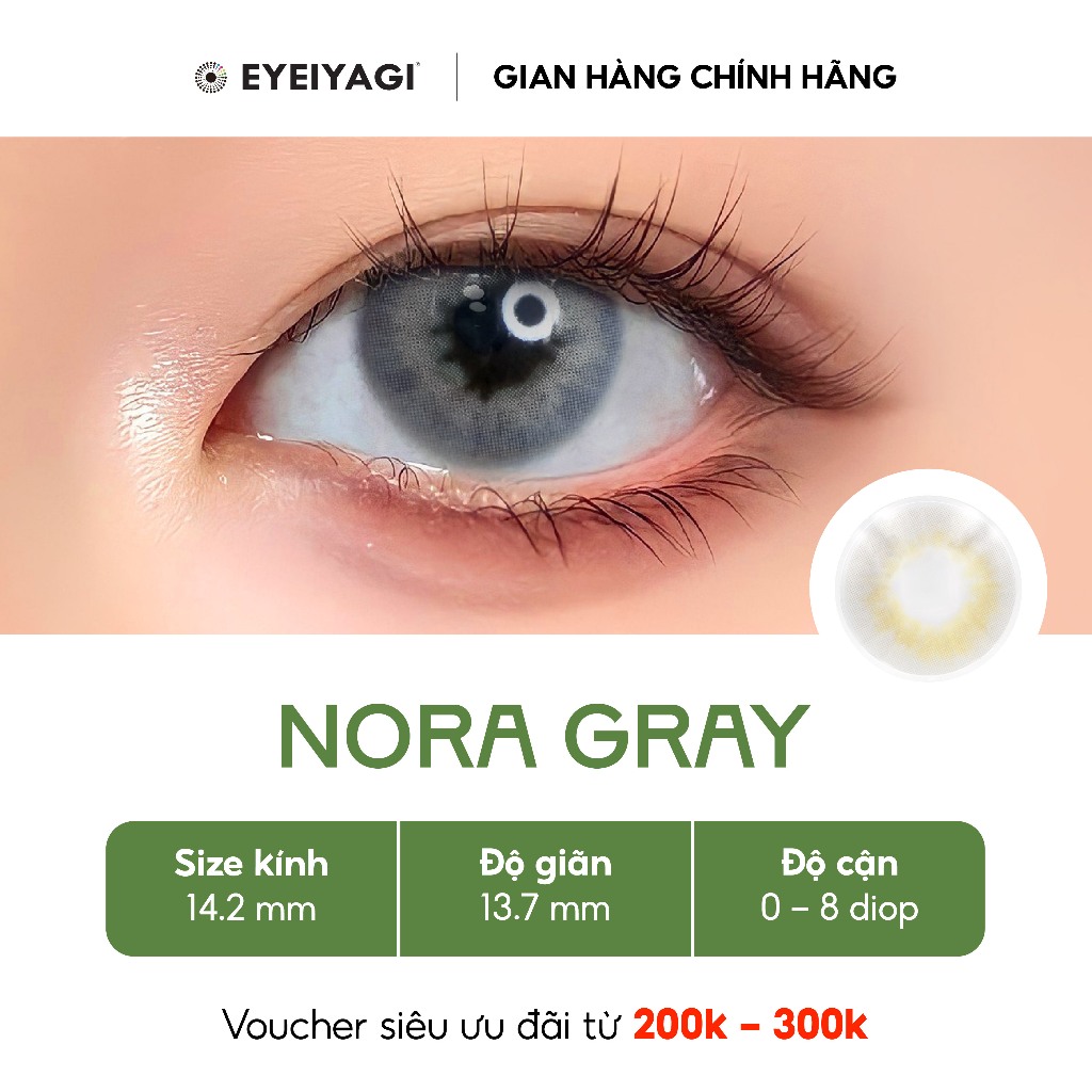 Kính Áp Tròng Premium Silicone Hydrogel màu xám tây Nora Gray | Anti UV