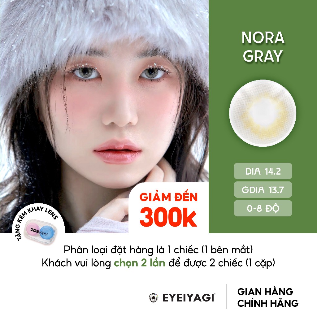 Kính Áp Tròng Premium Silicone Hydrogel màu xám tây Nora Gray | Anti UV