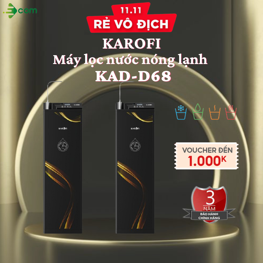 Máy lọc nước nóng lạnh Karofi KAD-D68 - công nghệ Smax, 10 lõi lọc, hàng chính hãng.
