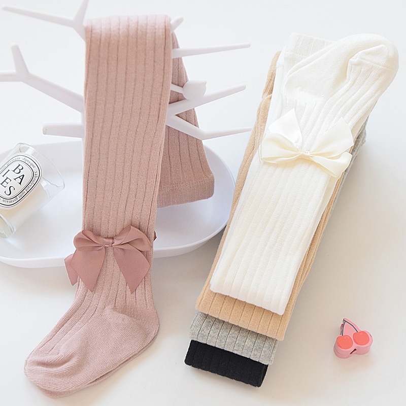 Quần tất len đính nơ cho bé 1-10 tuổi - Quần tất liền bàn thu đông cho bé gái