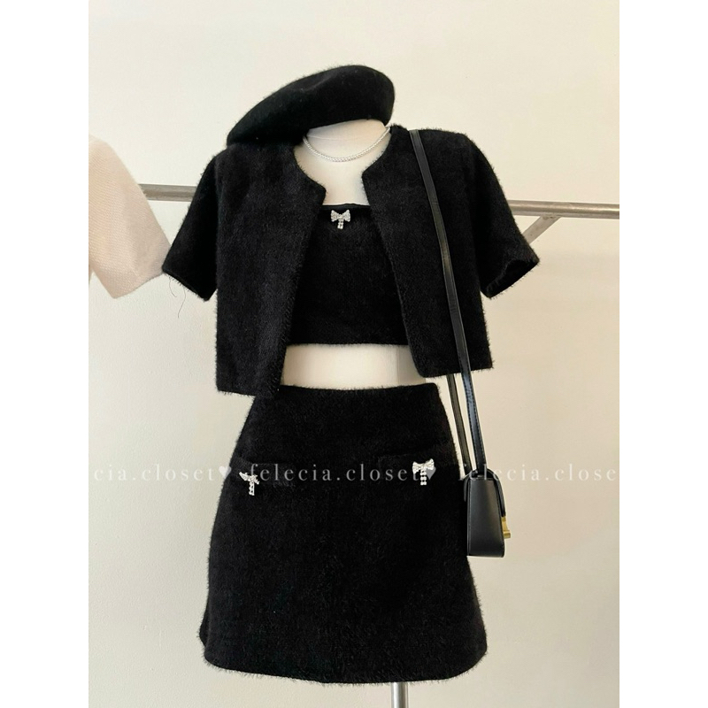 Set lông thỏ nơ đá 3 món