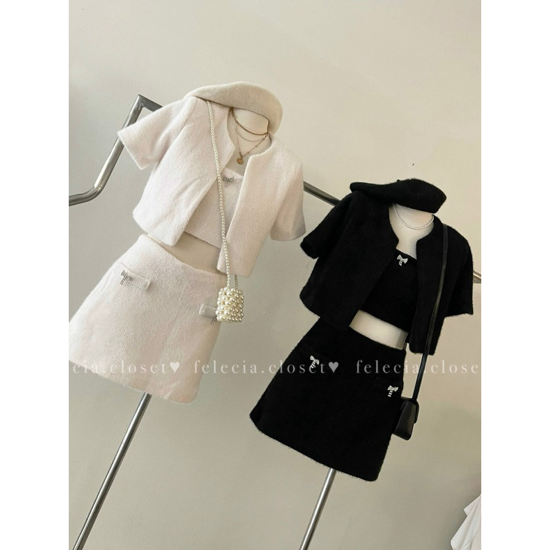 Set lông thỏ nơ đá 3 món
