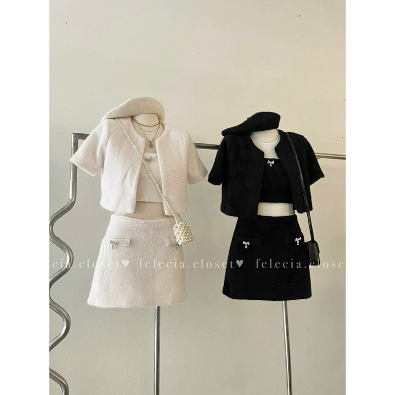 Set lông thỏ nơ đá 3 món