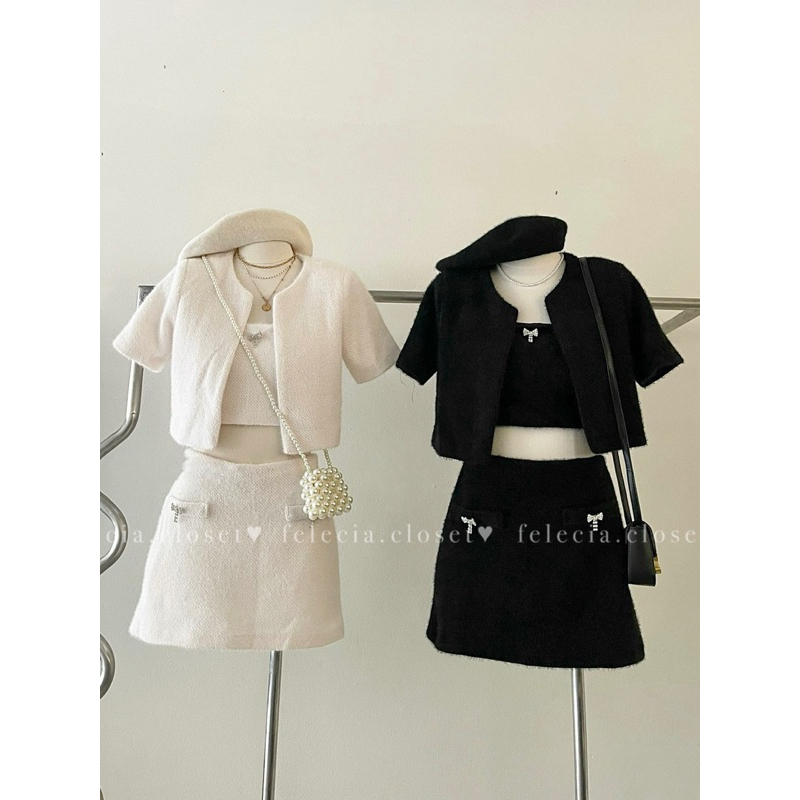 Set lông thỏ nơ đá 3 món