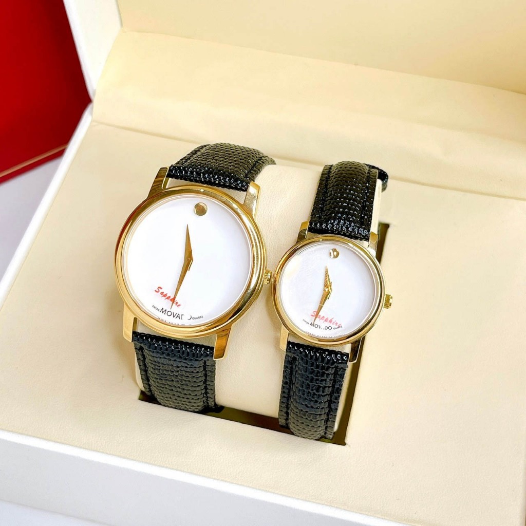 Đồng hồ đôi dây da M.o.v.a.d.o thời trang đẹp, size 38mm dây da cao cấp, chống nước, kiểu dáng thanh lịch bảo hành máy 3