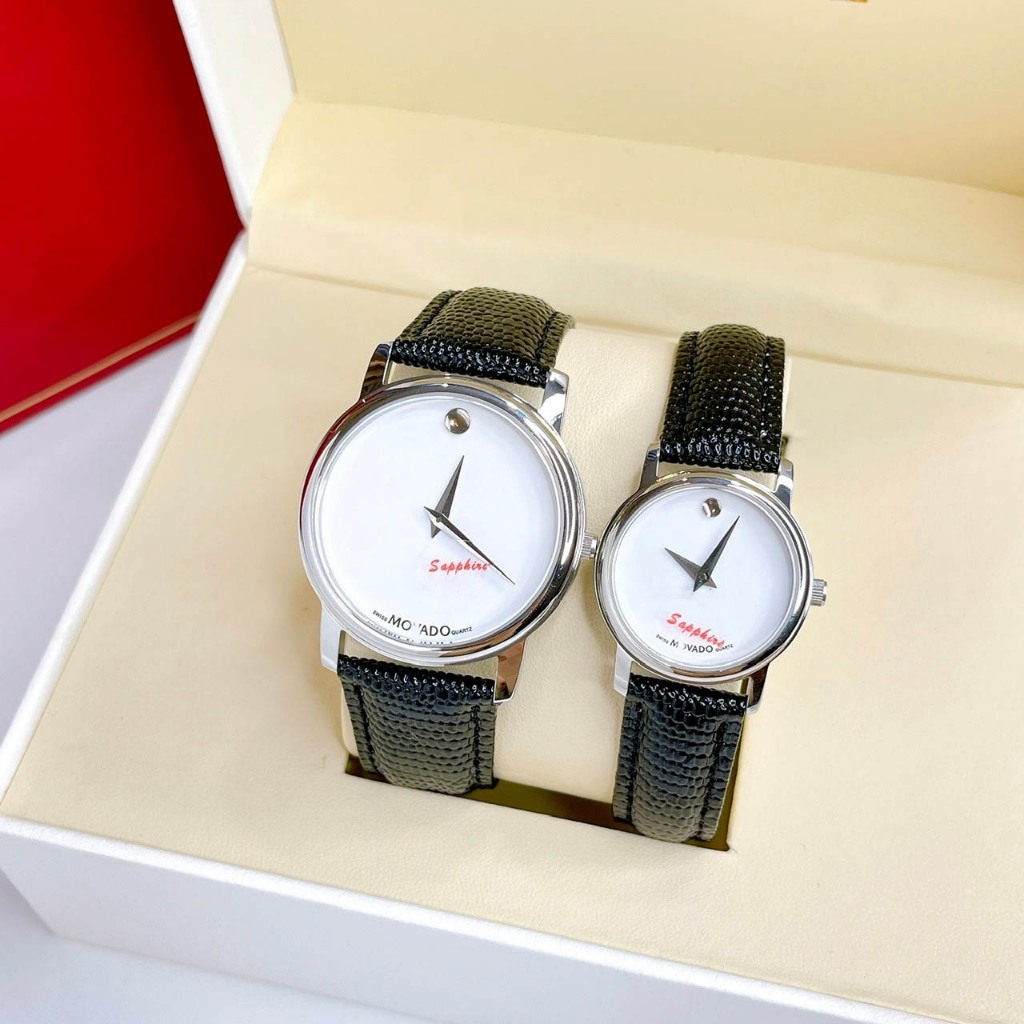 Đồng hồ đôi dây da M.o.v.a.d.o thời trang đẹp, size 38mm dây da cao cấp, chống nước, kiểu dáng thanh lịch bảo hành máy 3