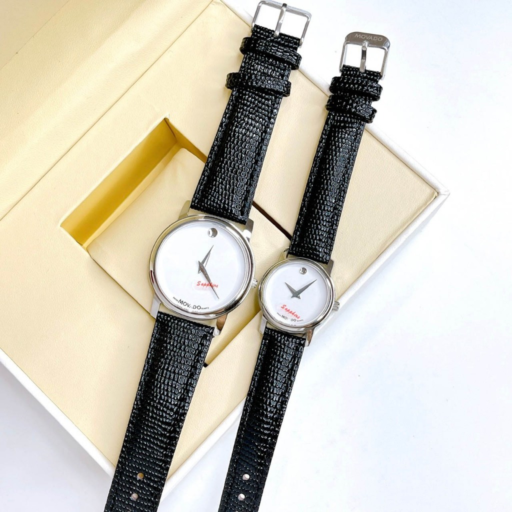 Đồng hồ đôi dây da M.o.v.a.d.o thời trang đẹp, size 38mm dây da cao cấp, chống nước, kiểu dáng thanh lịch bảo hành máy 3