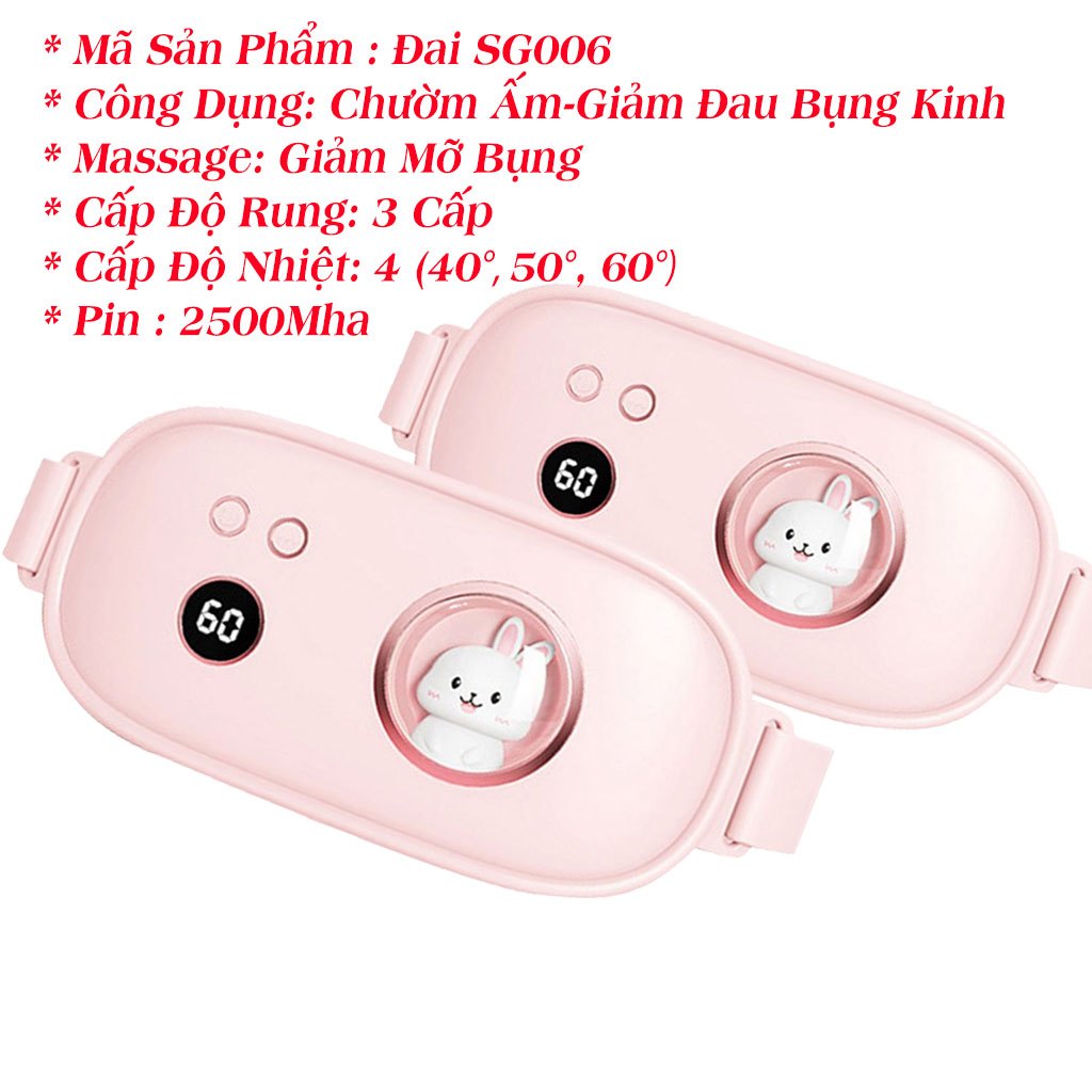 Đai massage bụng kinh giảm mỡ giảm cân hình thỏ, máy chườm nóng giảm đau bụng kinh, massage bụng lưng.