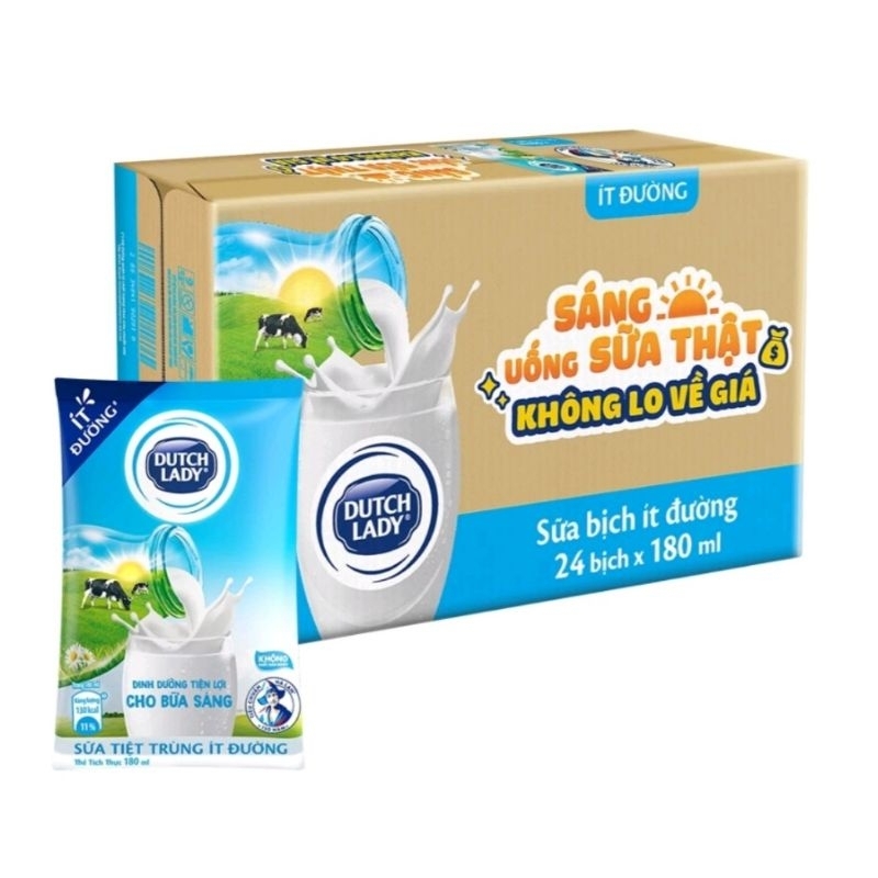 SỮA TIỆT TRÙNG DUTCH LADY CÓ ĐƯỜNG / ÍT ĐƯỜNG 180ML*24 GÓI