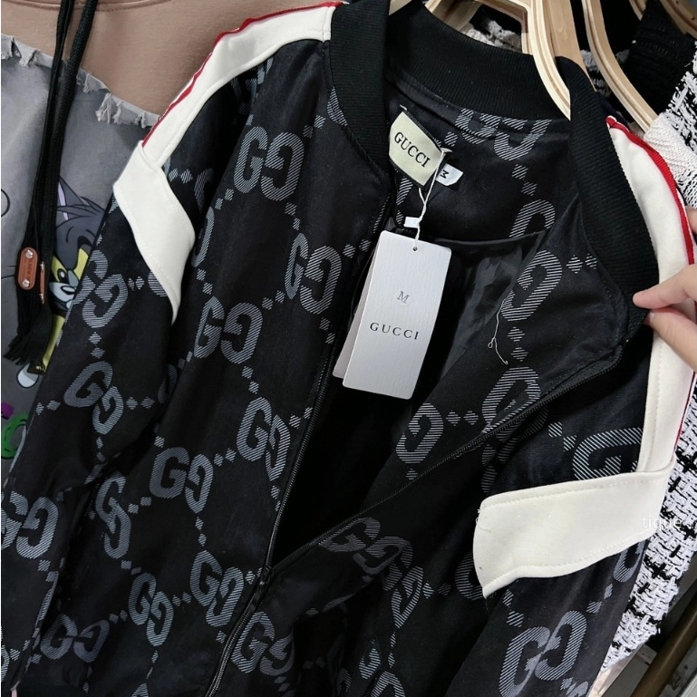 Áo Khoác Nam Nữ GC Phối Viền Vai , Áo Bomber GC Nỉ Dày Dặn Dáng Rộng Siêu HOT Thu Đông