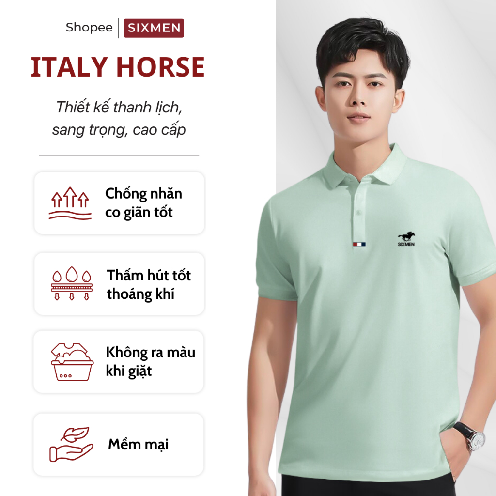 Áo Polo nam cao cấp cổ bẻ  10 màu Polo ITALY HORSE SIXMEN vải cá sấu cotton CVC Thoáng mát