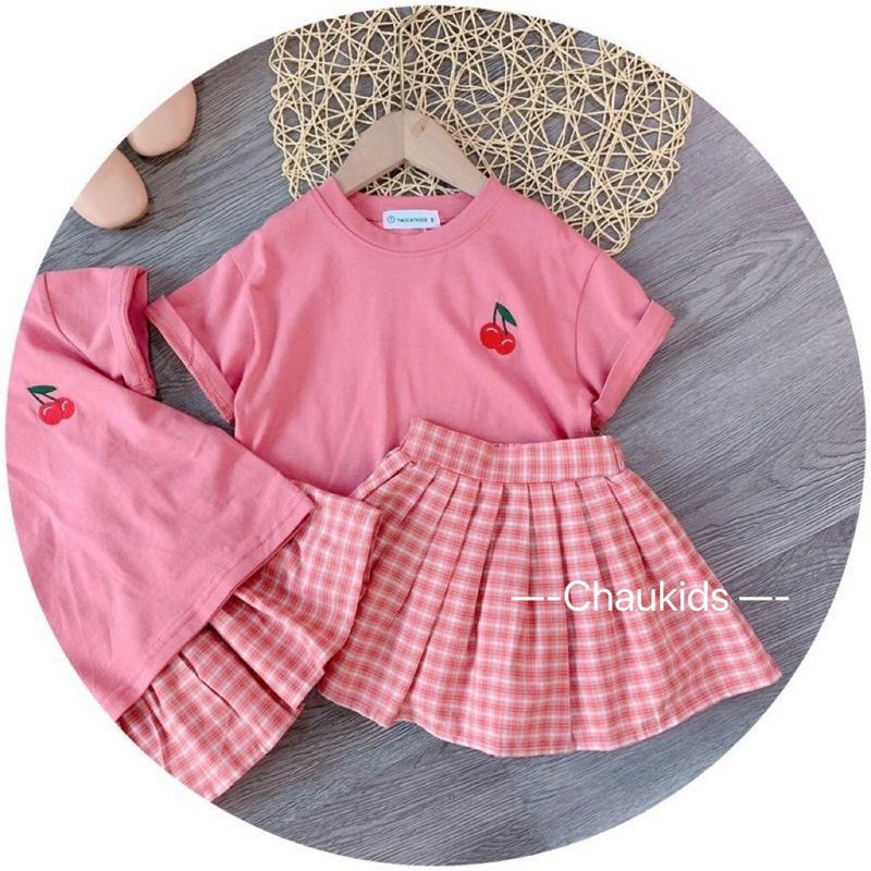 Bộ quần áo bé gái , Set bộ chân váy xếp ly học sinh cho bé gái từ 10-20kg