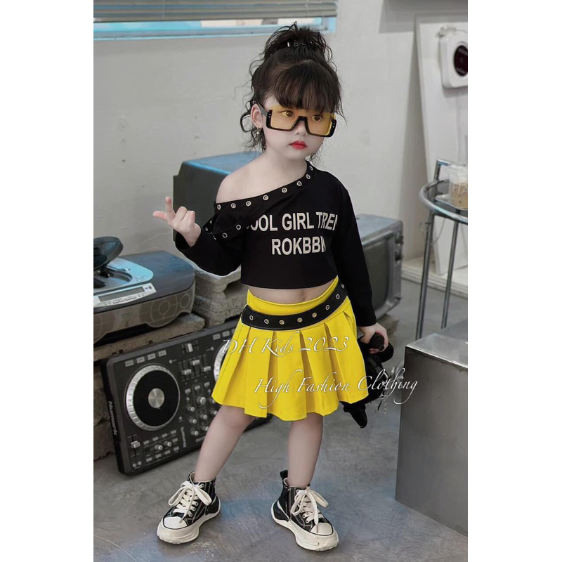 Set váy xoè đai da phối áo cotton trễ vai đc dập ure hàng dài tạo kiểu cách size nhí 12-25kg Top1oder_0243_3TB17110611