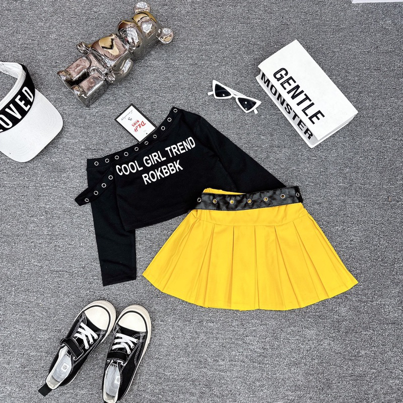 Set váy xoè đai da phối áo cotton trễ vai đc dập ure hàng dài tạo kiểu cách size nhí 12-25kg Top1oder_0243_3TB17110611