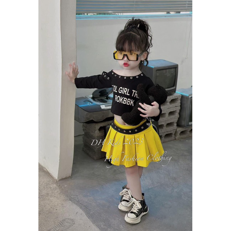 Set váy xoè đai da phối áo cotton trễ vai đc dập ure hàng dài tạo kiểu cách size nhí 12-25kg Top1oder_0243_3TB17110611