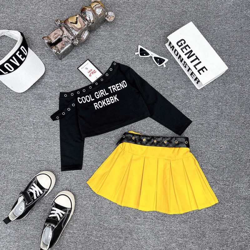 Set váy xoè đai da phối áo cotton trễ vai đc dập ure hàng dài tạo kiểu cách size nhí 12-25kg Top1oder_0243_3TB17110611