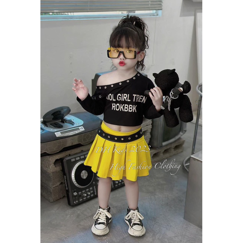 Set váy xoè đai da phối áo cotton trễ vai đc dập ure hàng dài tạo kiểu cách size nhí 12-25kg Top1oder_0243_3TB17110611