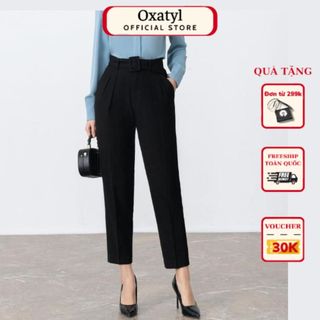 Quần baggy nữ oxatyl Q61 cạp cao đai vuông đồ công sở đẹp màu đen đi học form chuẩn tôn dáng