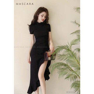 Đầm body thun gân xẻ đùi, đầm ôm nữ cổ tròn nhún eo siêu xinh thời trang