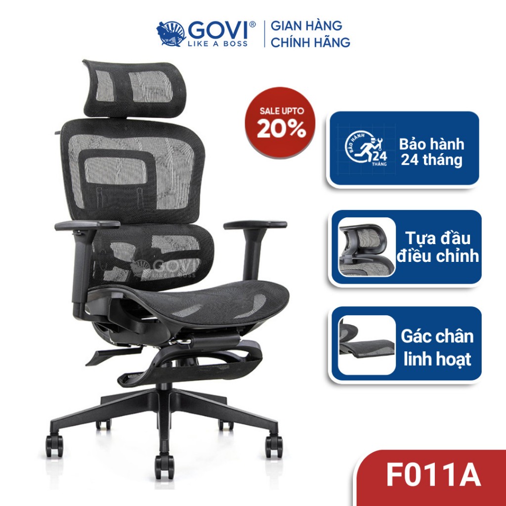 Ghế công thái học Ergonomic dòng Full lưới cao cấp đầy đủ tính năng, chính hãng GOVI bảo hành 2 năm