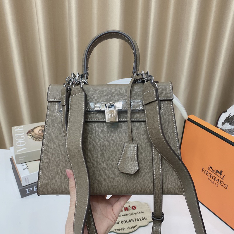 Túi Xách Nữ HM kelly Tang Bạc Size 25 Bản 2 Day Dáng Cao FullBox Tặng Kèm Khăn Nơ