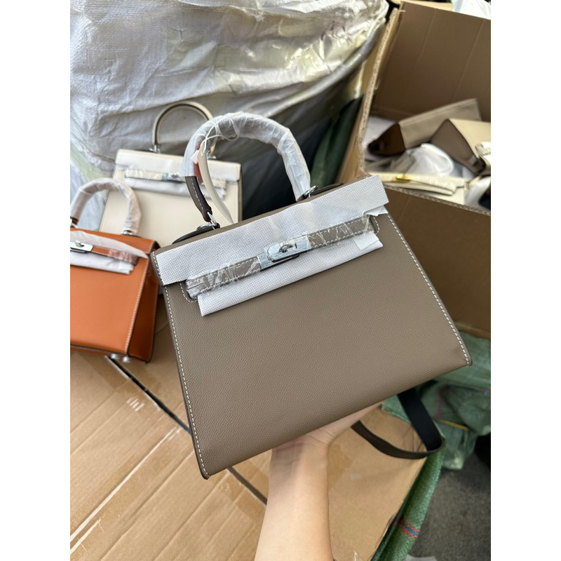Túi Xách Nữ HM kelly Tang Bạc Size 25 Bản 2 Day Dáng Cao FullBox Tặng Kèm Khăn Nơ