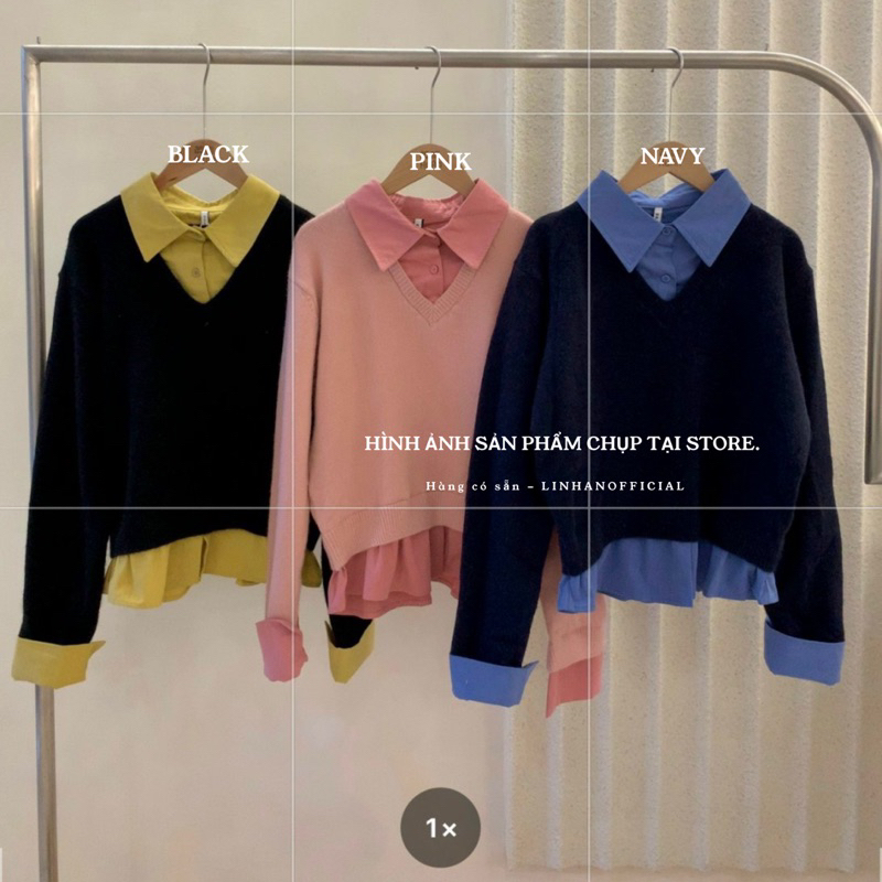 Set áo len phối sơ mi StyleKorean 8229 // Hàng có sẵn🇰🇷