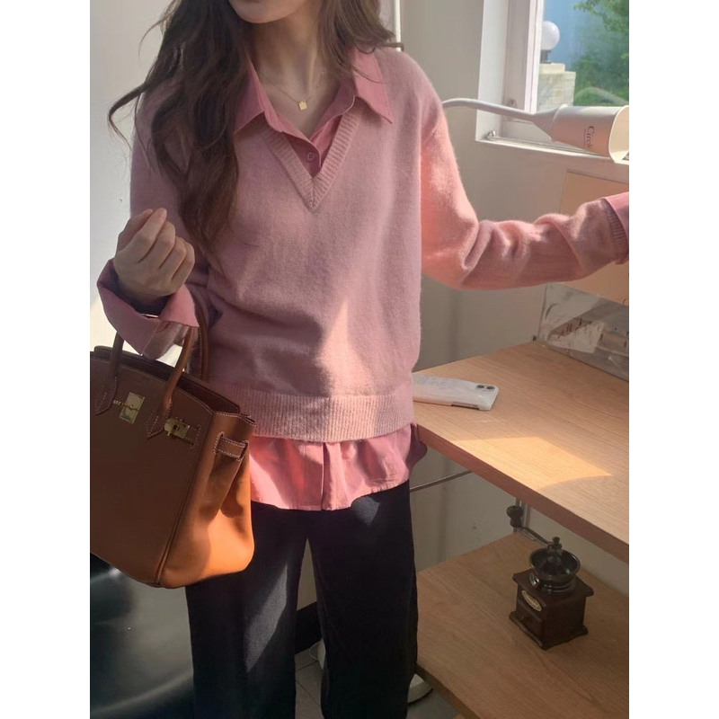 Set áo len phối sơ mi StyleKorean 8229 // Hàng có sẵn🇰🇷