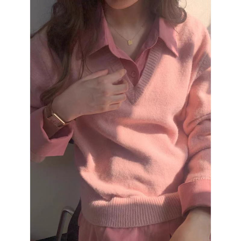 Set áo len phối sơ mi StyleKorean 8229 // Hàng có sẵn🇰🇷