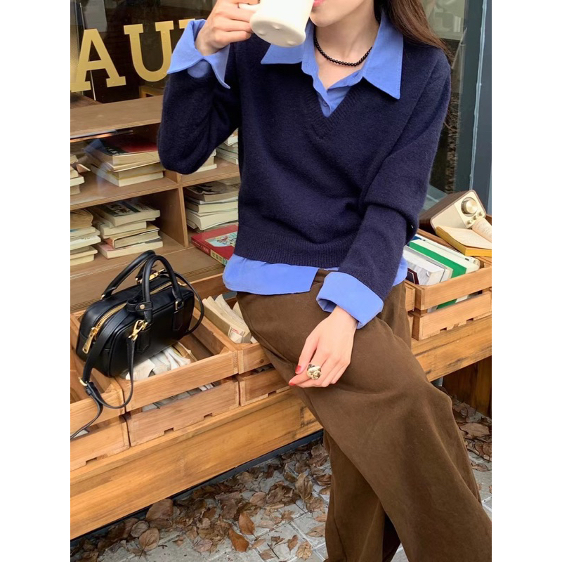 Set áo len phối sơ mi StyleKorean 8229 // Hàng có sẵn🇰🇷