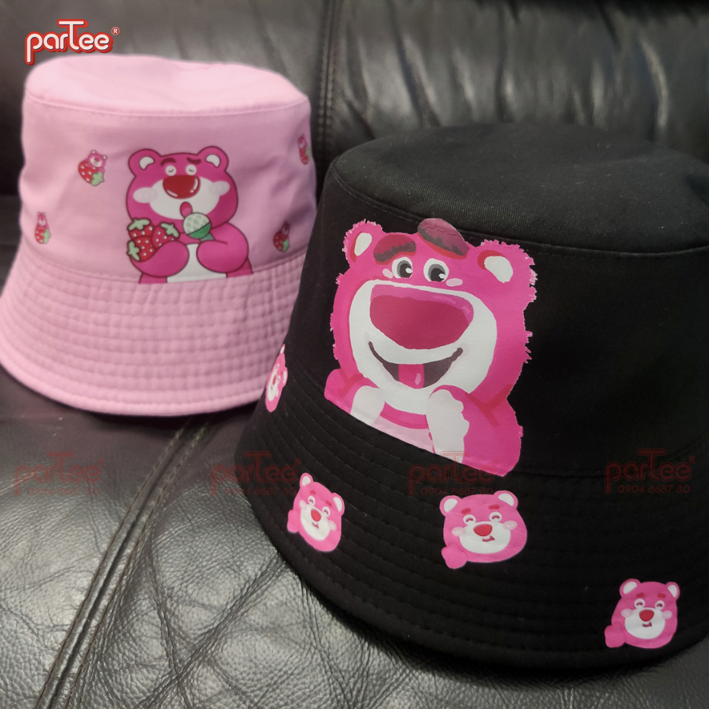 THƠM DÂU - Mũ Nón BUCKET Gấu Dâu Cute LOTSO In Gấu Bông Mùi Dâu Thơm Dâu Parteeshop