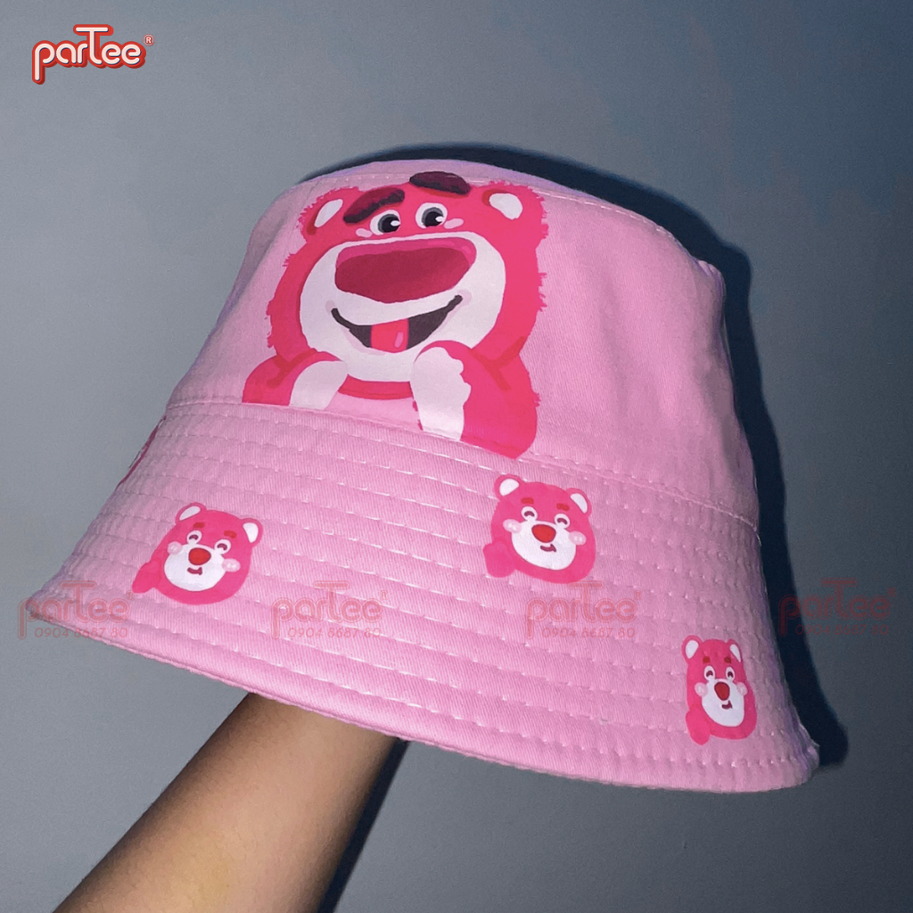 THƠM DÂU - Mũ Nón BUCKET Gấu Dâu Cute LOTSO In Gấu Bông Mùi Dâu Thơm Dâu Parteeshop