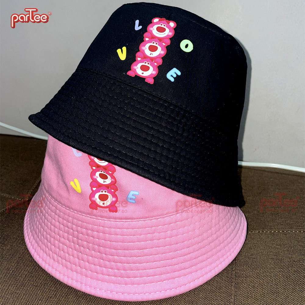 THƠM DÂU - Mũ Nón BUCKET Gấu Dâu Cute LOTSO In Gấu Bông Mùi Dâu Thơm Dâu Parteeshop
