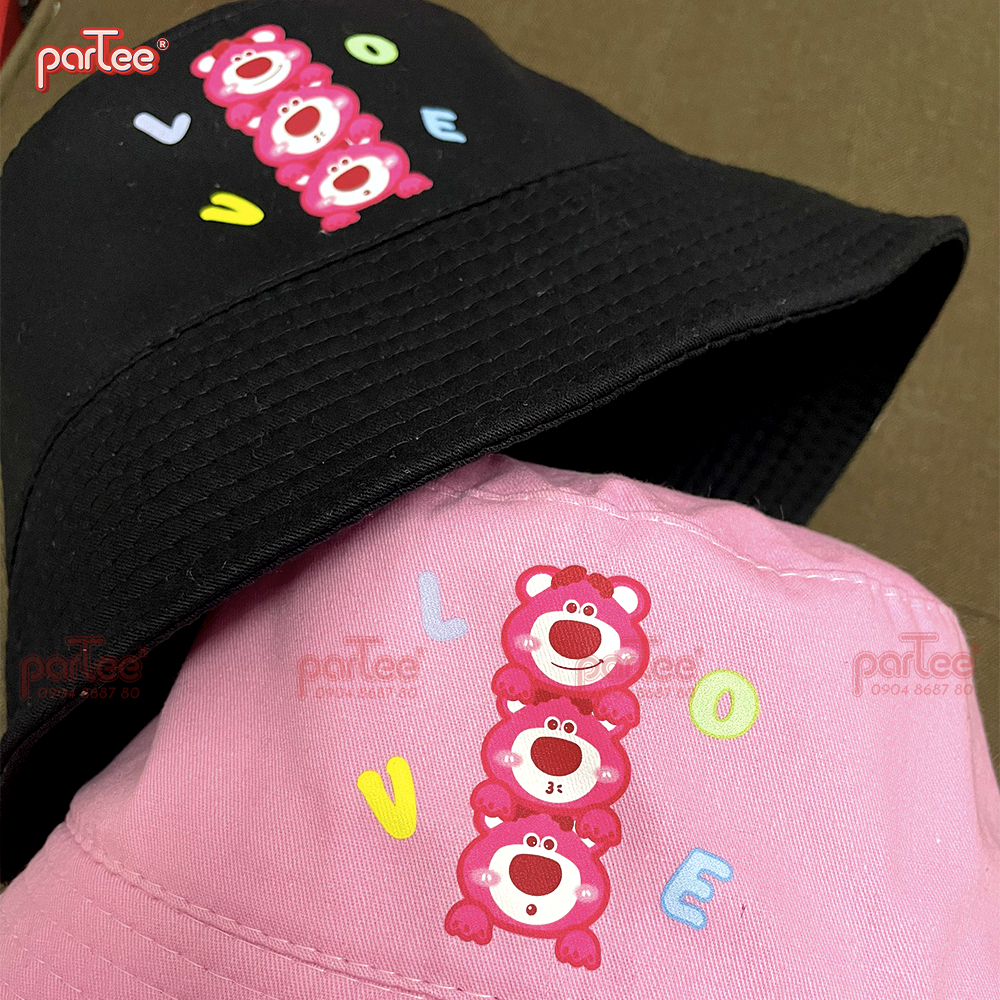 THƠM DÂU - Mũ Nón BUCKET Gấu Dâu Cute LOTSO In Gấu Bông Mùi Dâu Thơm Dâu Parteeshop