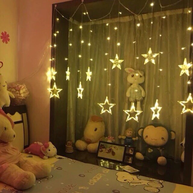 Đèn Nháy Mành Sao, Đèn LED Nháy Trang Trí Hình Ngôi Sao - Đèn Sao 5M 12 Bóng