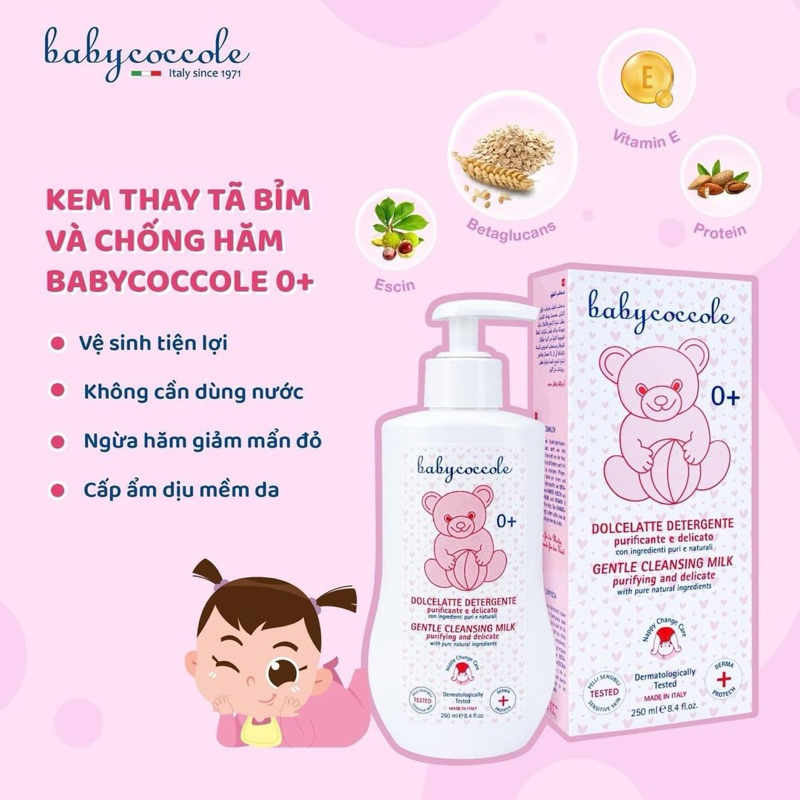 Kem thay tã bỉm cho bé Babycoccole 0M+ làm sạch, ngừa hăm & giảm rôm sảy 250ml