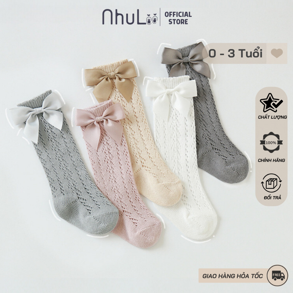 Tất lưới cho bé NHULII Tất nơ xinh xắn viền thoáng khí cho bé sơ sinh đến 3 tuổi NI007