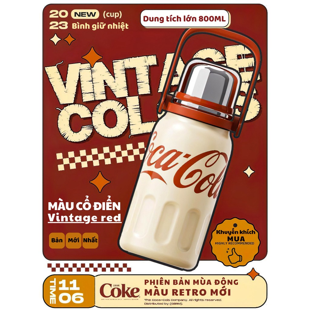 [SHIP HOẢ TỐC] [Ảnh thật] [Chính hãng] BÌNH GIỮ NHIỆT CAO CẤP COCACOLA GIỮ NHIỆT 48H LÕI INOX316L CÓ LƯỚI LỌC TRÀ GERM