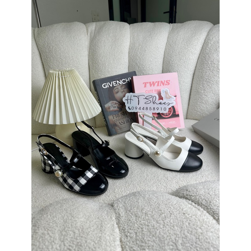 Giày sandal cao gót Cnk hở gót đế trụ tròn cao 6cm phối màu siêu xinh phong cách tiểu thư nhẹ nhàng thanh lịch