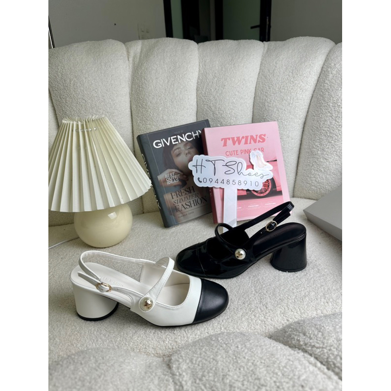 Giày sandal cao gót Cnk hở gót đế trụ tròn cao 6cm phối màu siêu xinh phong cách tiểu thư nhẹ nhàng thanh lịch