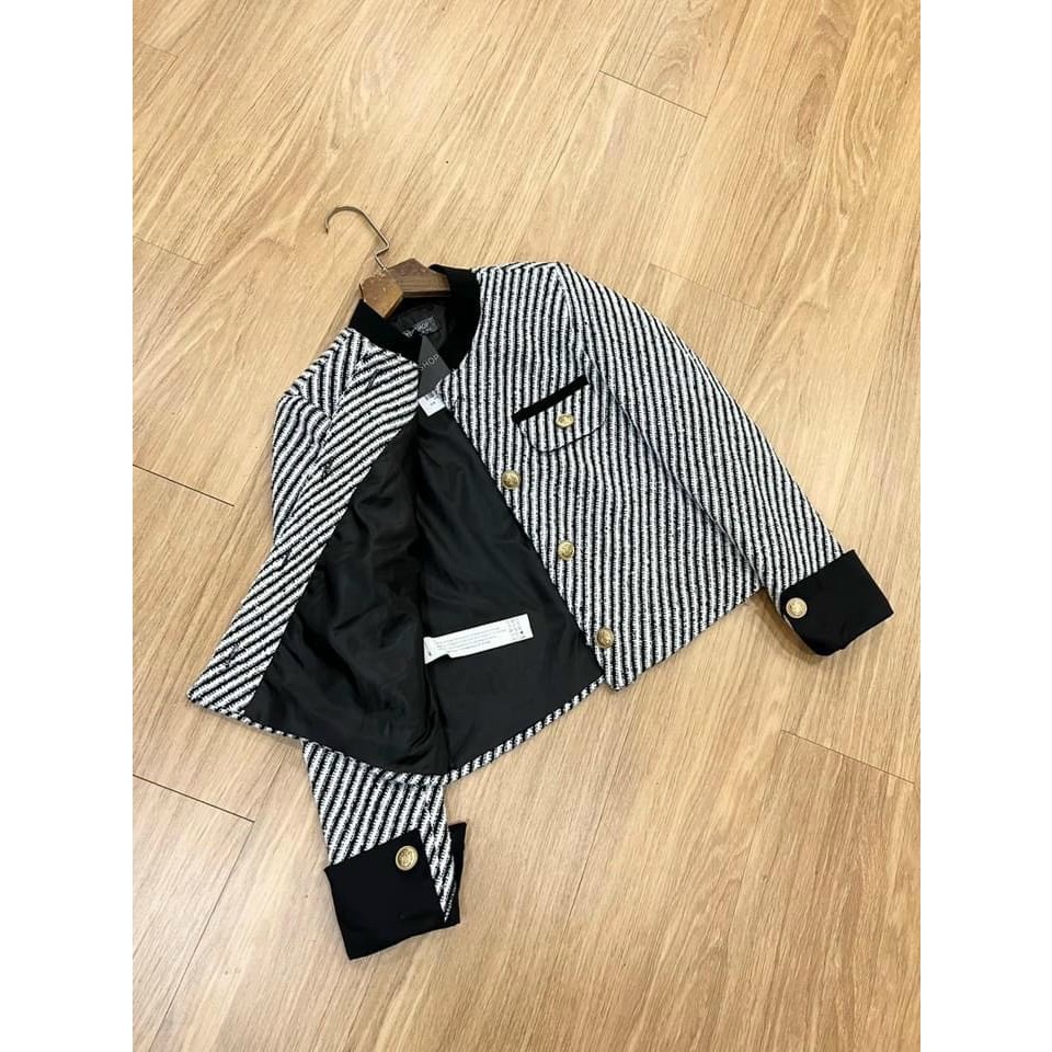 Áo dạ tweed kẻ mác miss, áo dạ có đệm vai dáng ngắn hai lớp hot trend