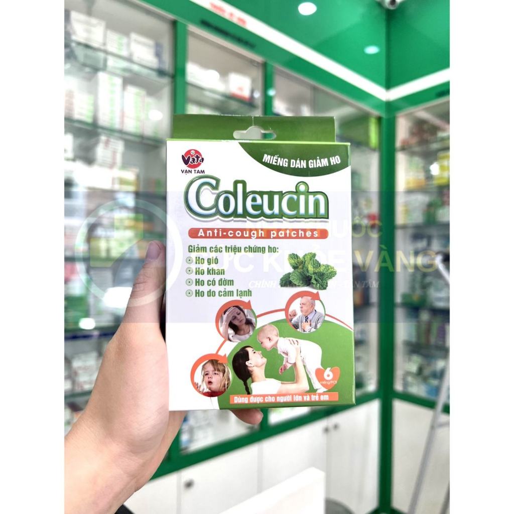 Miếng dán giảm ho Coleucin - gói 2 miếng - làm ấm, giảm ho khan, ho gió, ho có đờm, ho ban đêm
