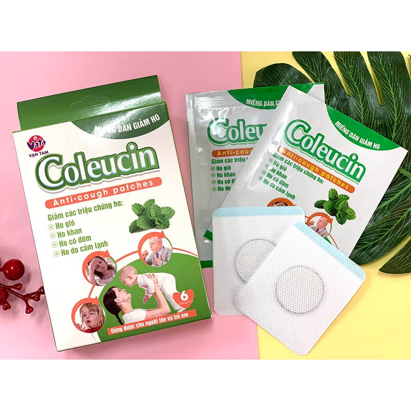 Miếng dán giảm ho Coleucin - gói 2 miếng - làm ấm, giảm ho khan, ho gió, ho có đờm, ho ban đêm