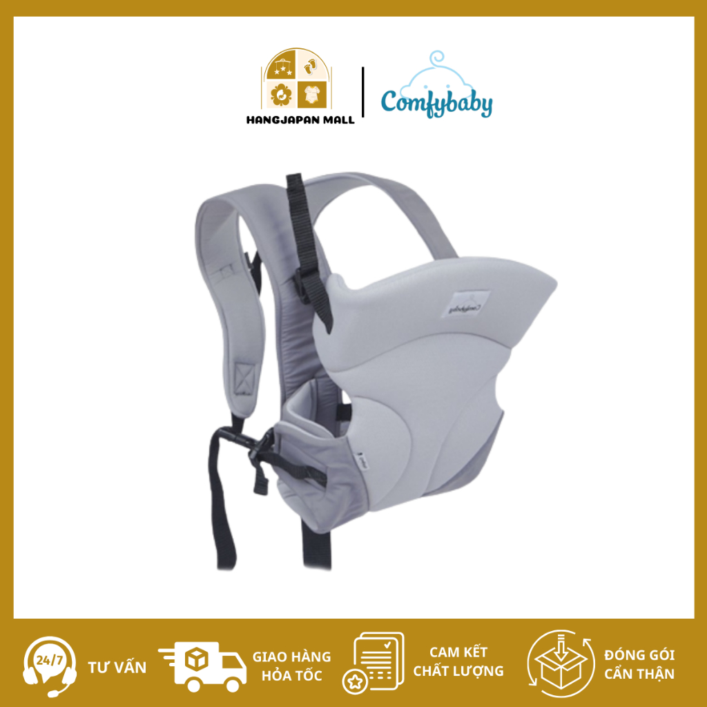 Địu em bé 3 tư thế có đỡ cổ sơ sinh - THOÁNG KHÍ-CHỐNG GÙ cho bé ComfyBaby CF-BK010 siêu gọn nhẹ - bảo hành 12 tháng