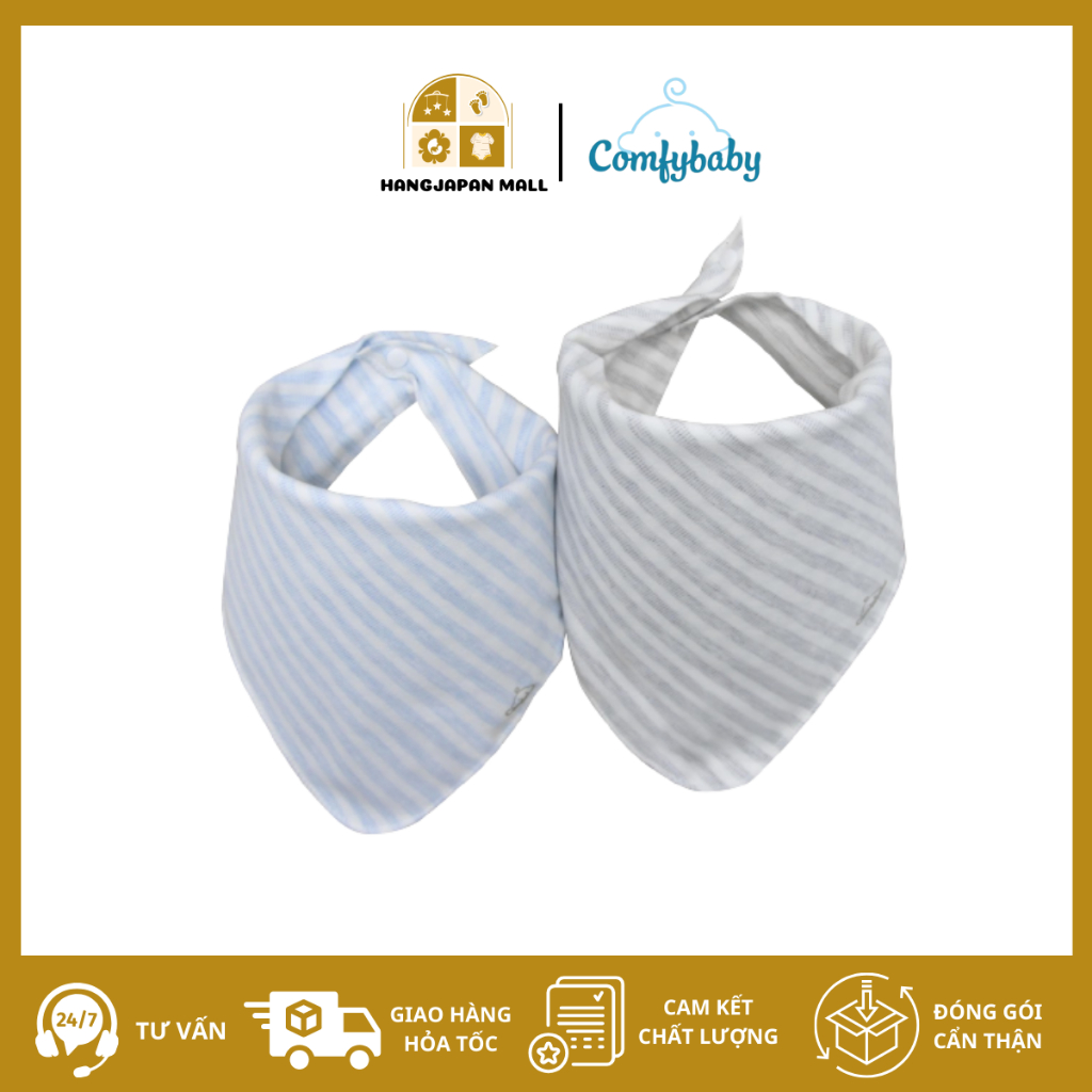 Set 2 Yếm giữ ấm cổ tam giác cho bé sơ sinh - 3 tuổi 100% cotton 2 lớp - Comfybaby